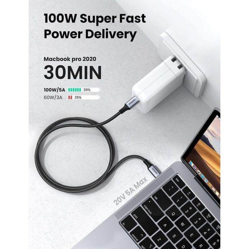 UGreen USB-C to USB-C Cable Nylon Braided 5A PD 100W Fast Charging 2M - Black, , large image number 4