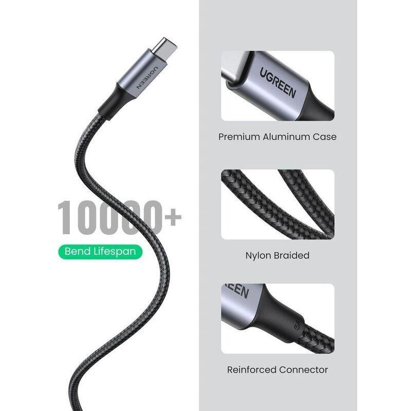UGreen USB-C to USB-C Cable Nylon Braided 5A PD 100W Fast Charging 2M - Black, , large image number 5