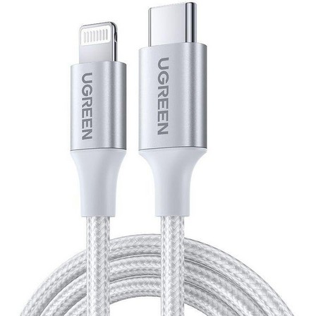 GREEN - UGreen USB-C to Lightning MFI Cable Nylon Braided 3A PD Fast Charging 2M - Silver