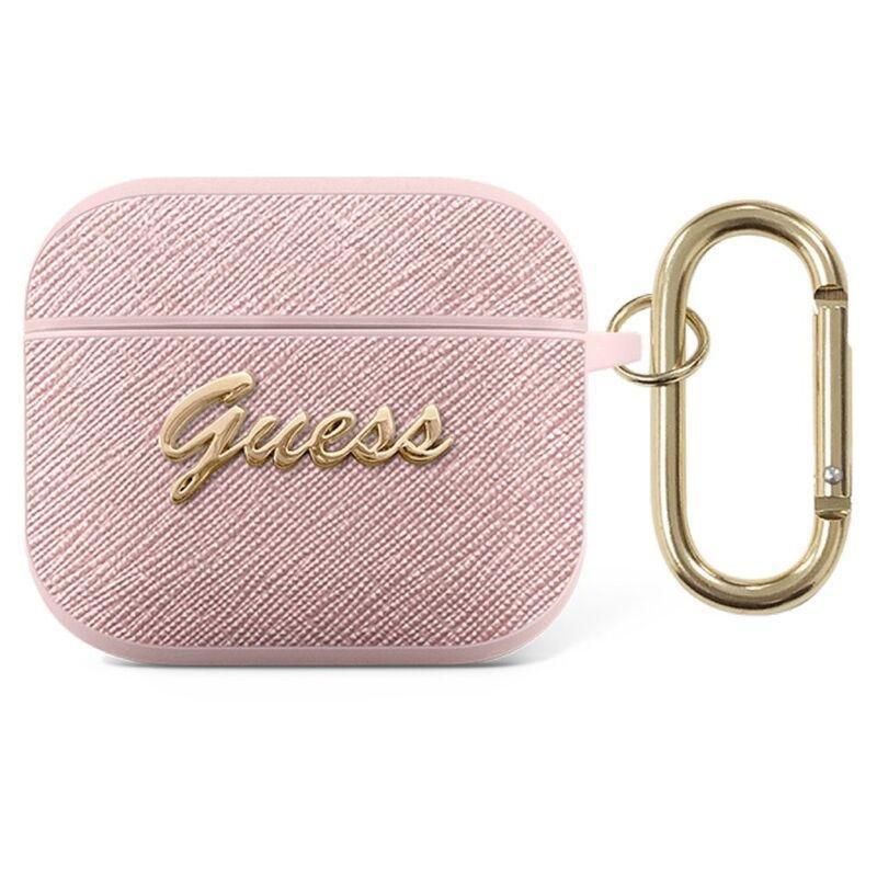 Guess PU Saffiano Case with Script Metal Logo for AirPods 3 - Pink, , large image number 0