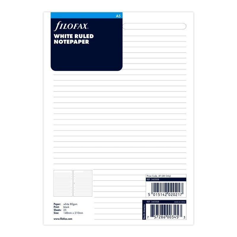 Filofax Ruled Notepaper A5 Refill White, , large image number 0