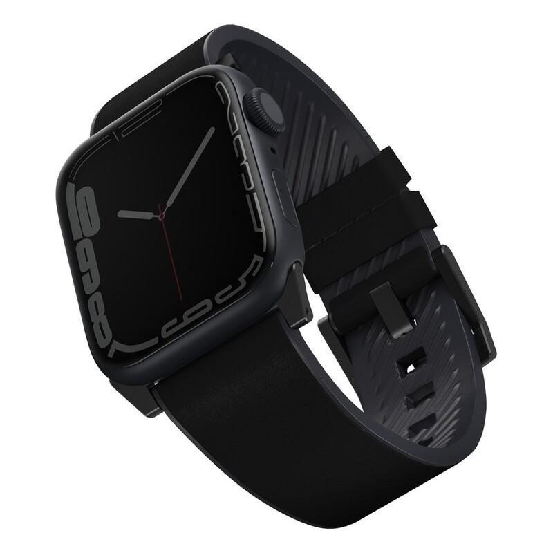 UNIQ Straden Waterproof Leather Hybrid Apple Watch Strap 45/44/42mm - Midnight Black, , large image number 0