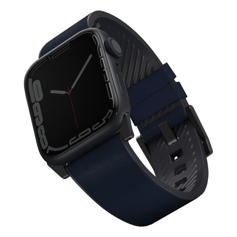 UNIQ - UNIQ Straden Waterproof Leather Hybrid Apple Watch Strap 45/44/42mm - Prussian Blue