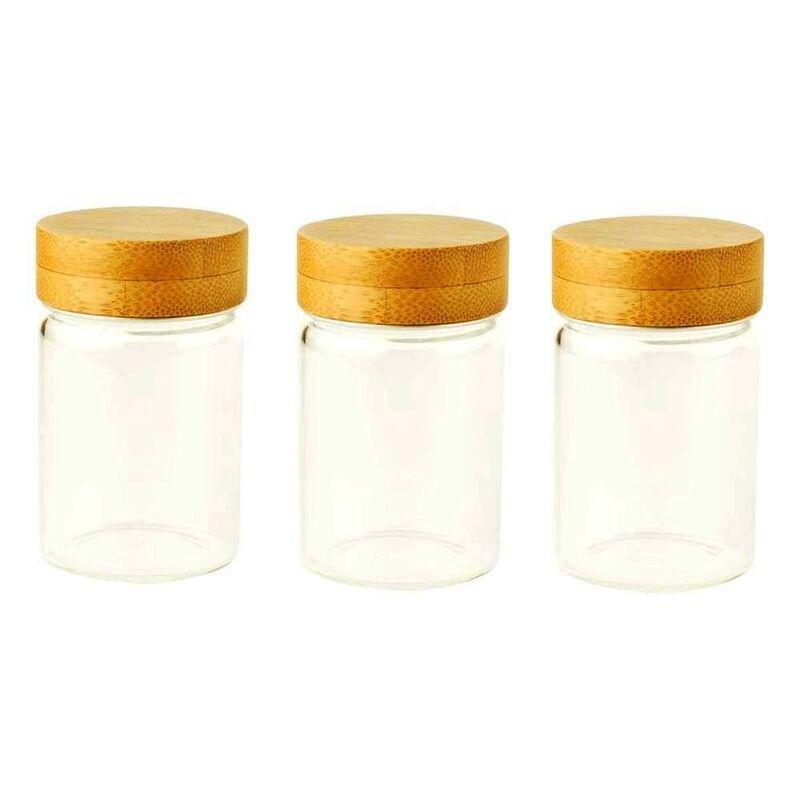 Pebbly Round Spice Jars with Bamboo Lids, Set of 3, 1 set