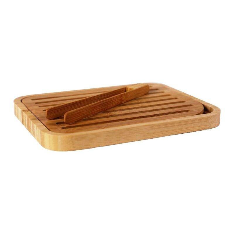Pebbly Bamboo Breadboard & Toast Tong Set, , large image number 0