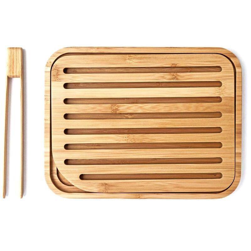 Pebbly Bamboo Breadboard & Toast Tong Set, , large image number 1