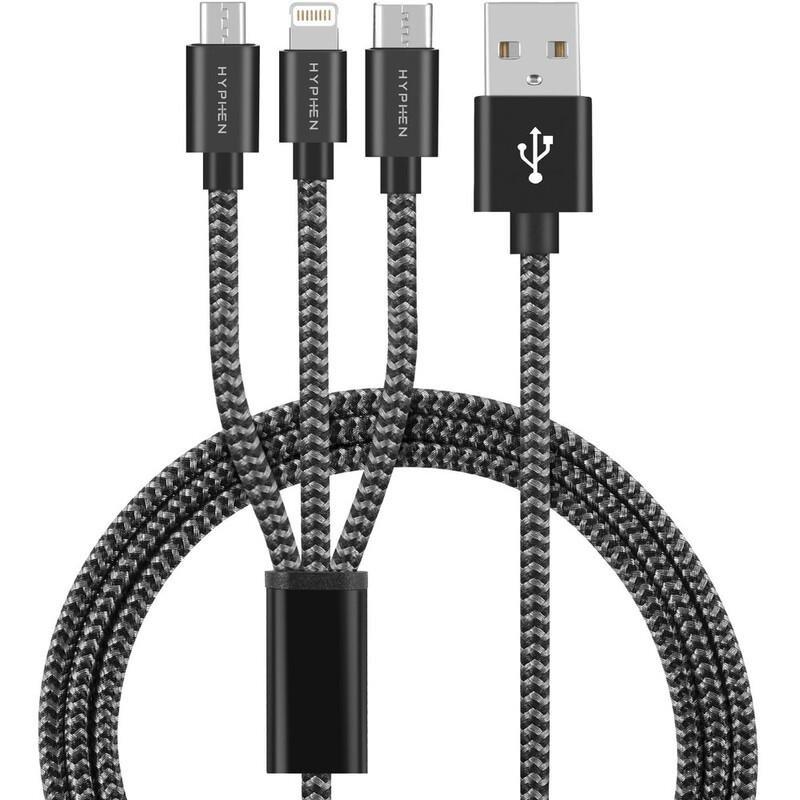 HYPHEN - HYPHEN 3 in 1 Lightning + USB-C + Micro-USB Cable 1M Black