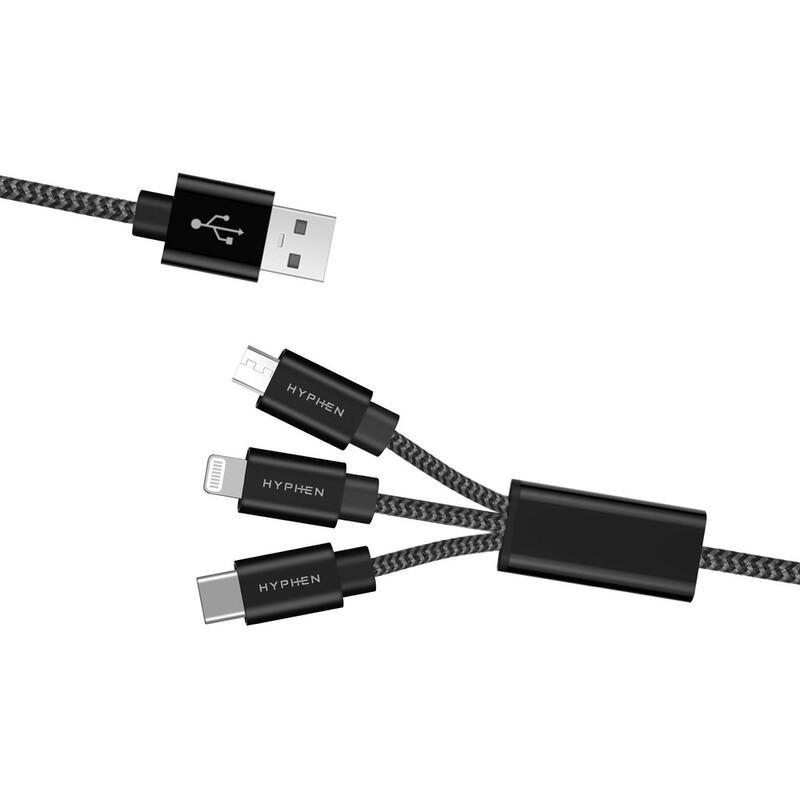 HYPHEN - HYPHEN 3 in 1 Lightning + USB-C + Micro-USB Cable 1M Black