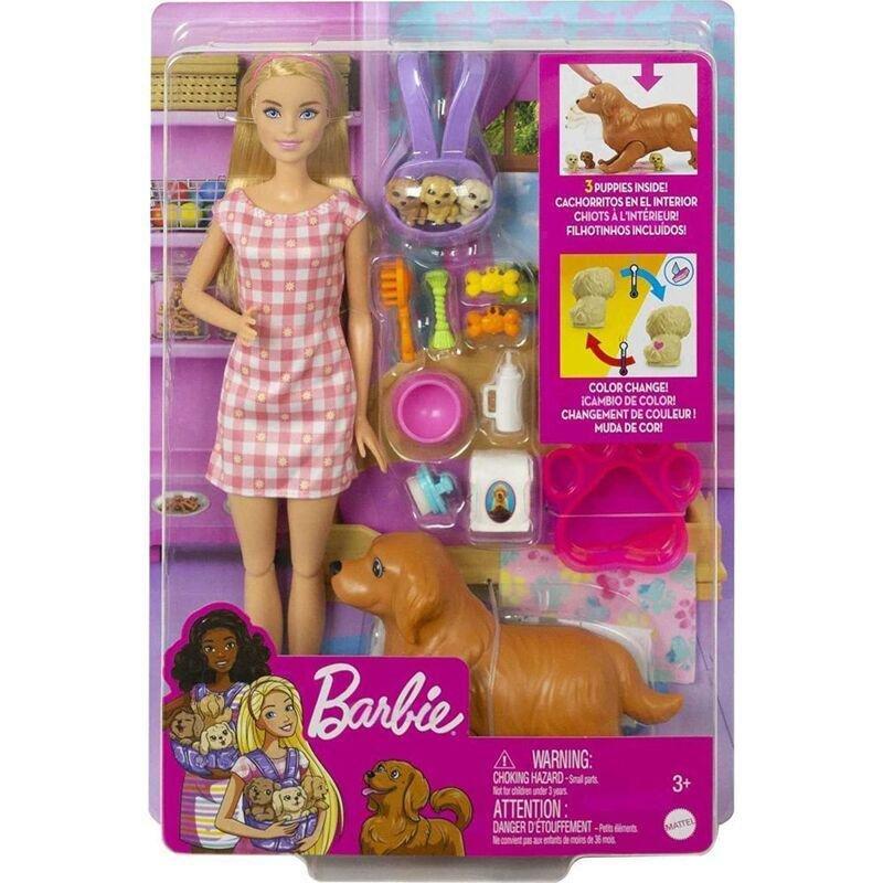 Barbie Blonde Doll With Newborn Pups Set HCK75, , large image number 1