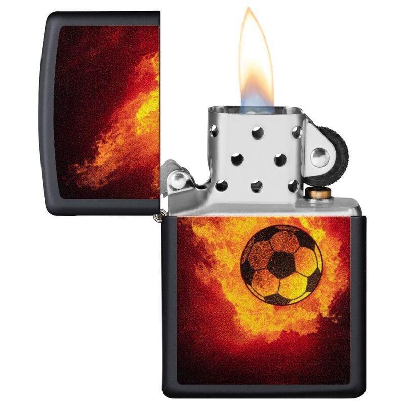 Zippo Ci412374 218 Soccer Ball On Fire Design Black Matte Windproof Lighter, , large image number 1