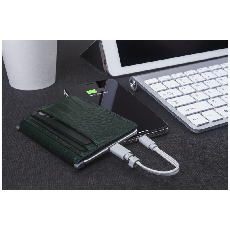 Ine Wallet & Charger Alligator Recycled Leather Green, , large image number 4