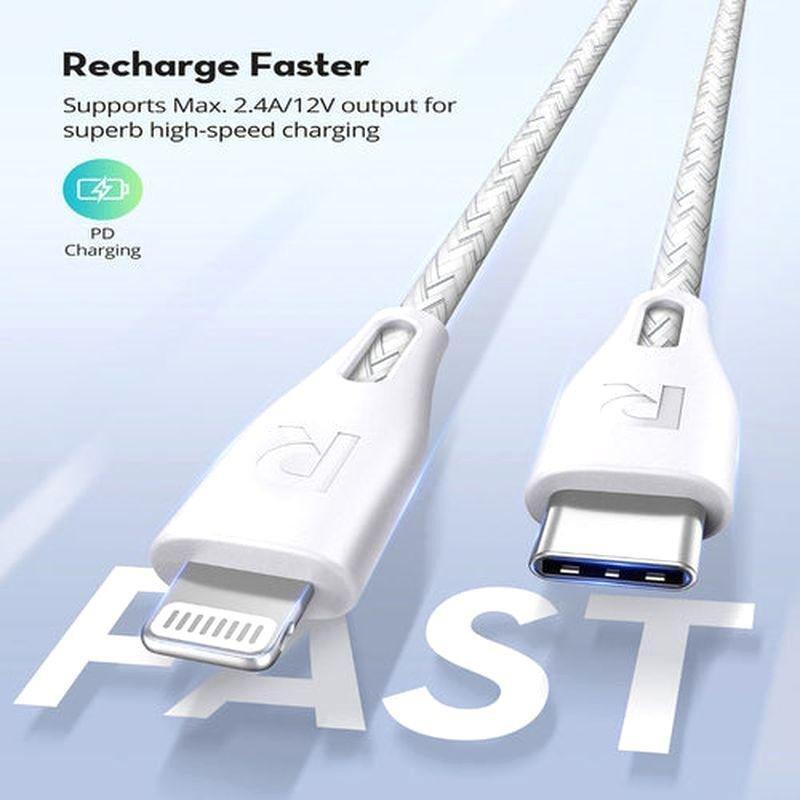 Ravpower RP-CB1018 Type-C To Lightning Cable 2m Nylon - White, , large image number 1