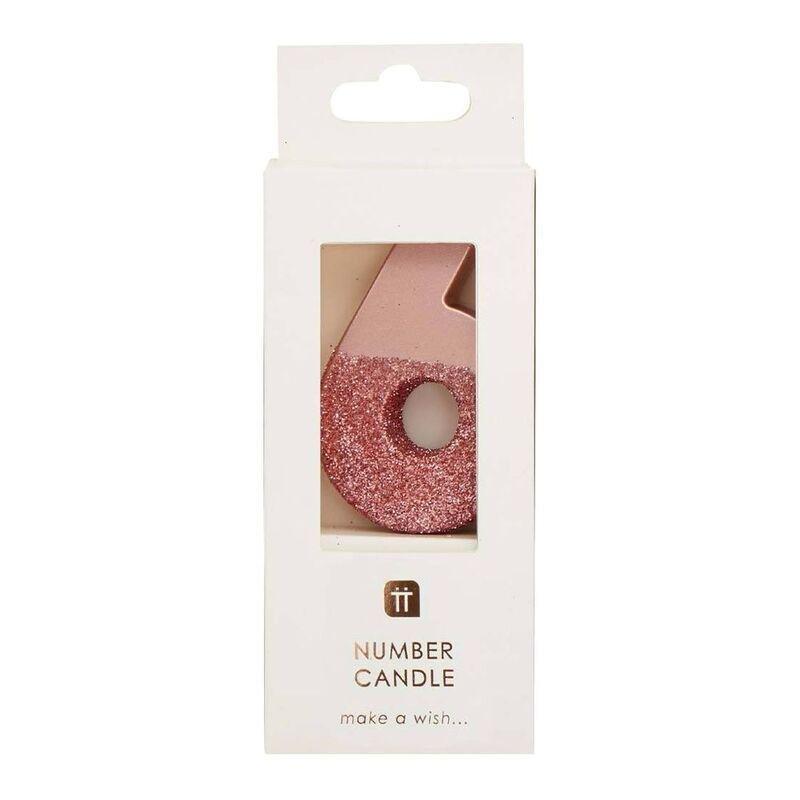 Talking Tables Glitter Number Candle 6 - Rose Gold, , medium
