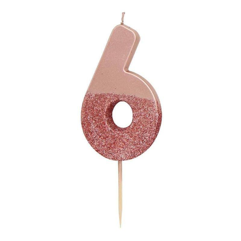 Talking Tables Glitter Number Candle 6 - Rose Gold, , large image number 2