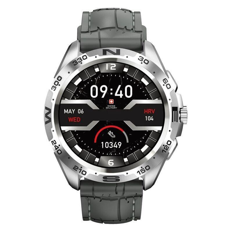 SWISS MILITARY - Swiss Military SM-WCH-DOM1-S-GRY Round Smartwatch - Silver Frame/Gray Silicone Strap