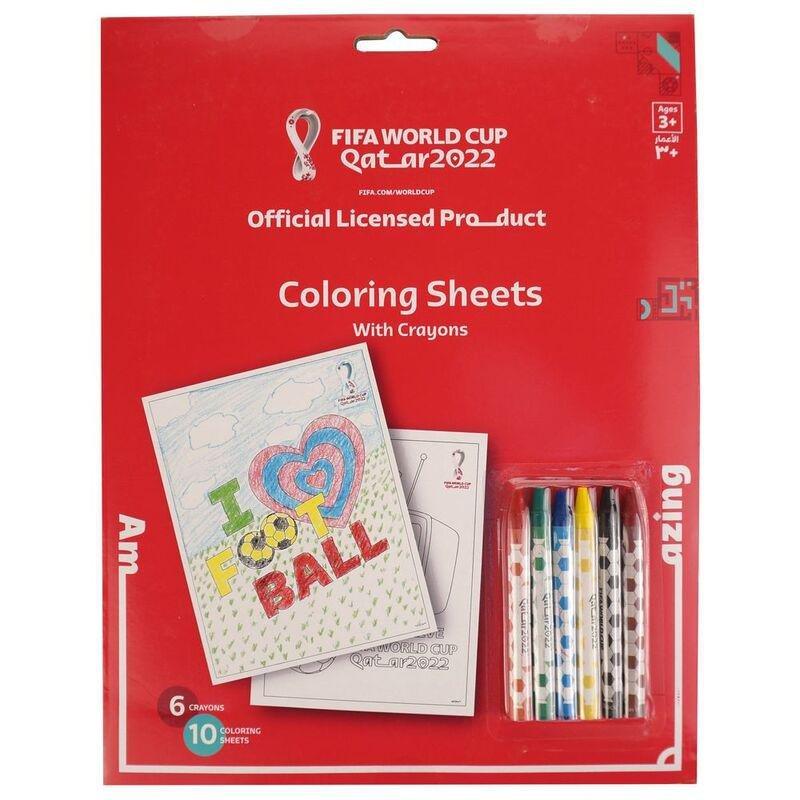 FIFA World Cup Qatar 2022 Coloring Sheets with Crayons (10 Sheets & 6 Crayons), , large image number 0