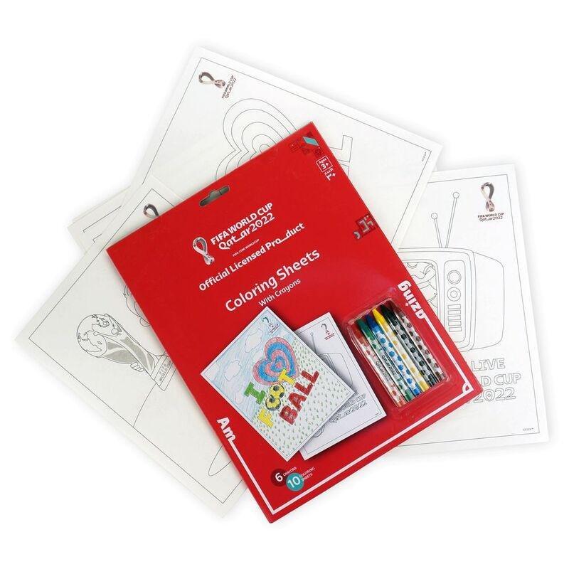FIFA World Cup Qatar 2022 Coloring Sheets with Crayons (10 Sheets & 6 Crayons), , large image number 1