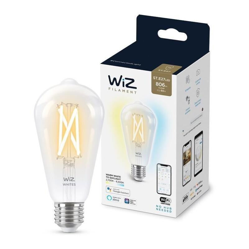 WiZ Filament Clear ST64 E27 Smart Light Bulb - Tunable White (60W), , large image number 0