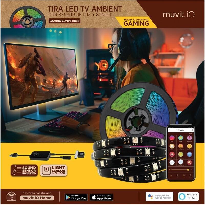 Muvit iO Smart LED Strip USB WiFi TV RGB With Ambience And Sound Sensor - 3m, , medium
