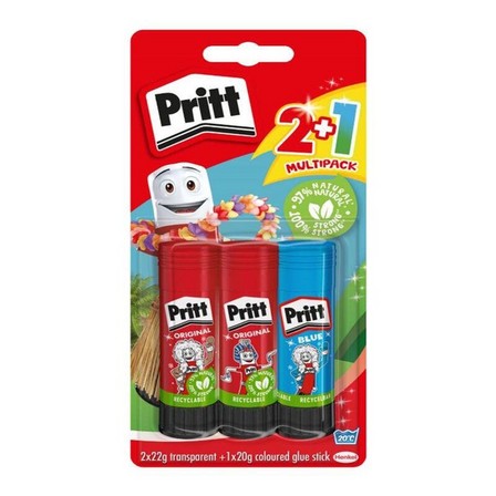PRITT - Pritt Glue Stick - Value Pack - (2 x 22g Colour + 1 20g)