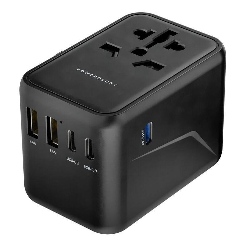 Powerology 65W PD Universal Multi-Port Travel Adapter with 3 Type-C Output - Grey, , large image number 0