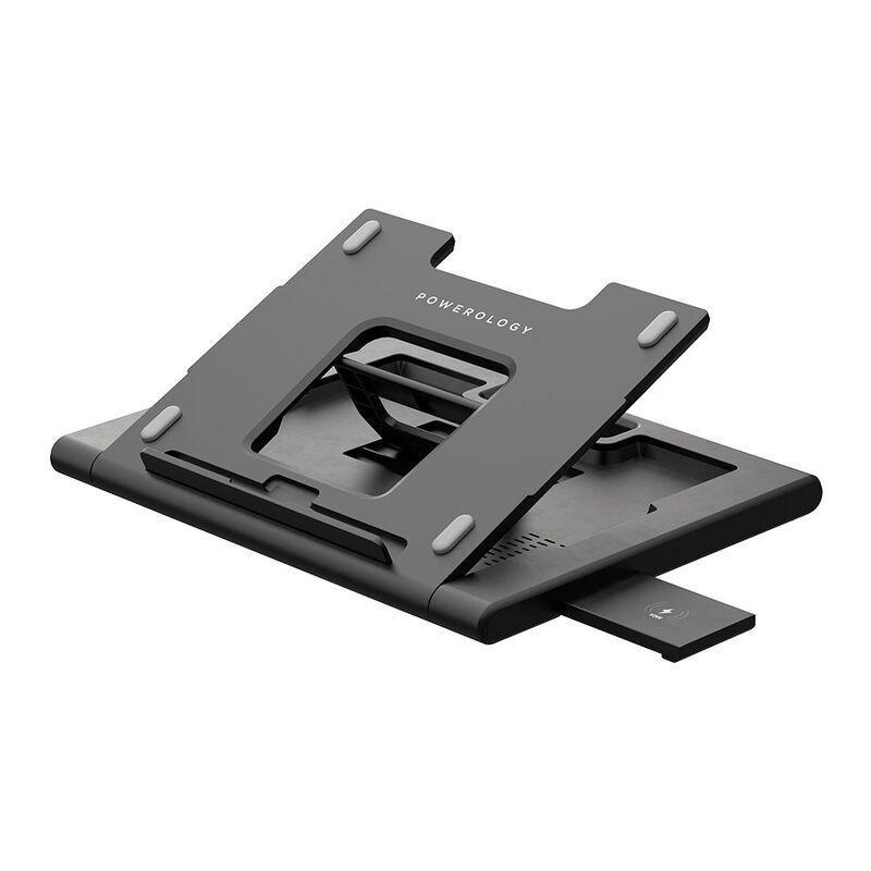 Powerology Multi-Functional Pro Hub Macbook and Laptop Stand with 100W PD and Wireless Charger- Black, , large image number 0