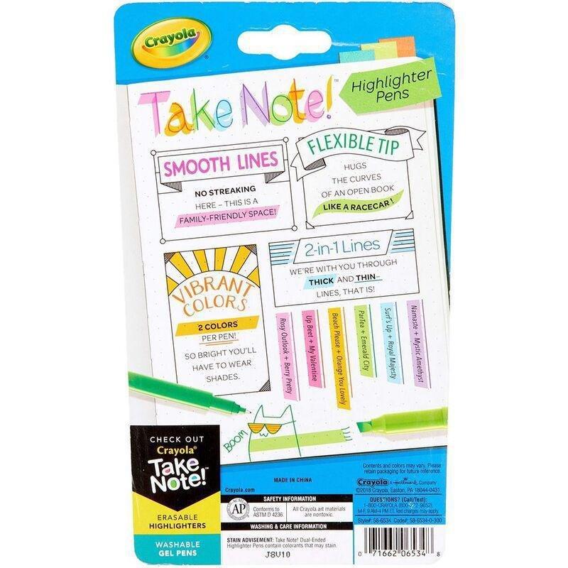 Crayola Take Note Write & Highlight Pens (Set of 6), , large image number 1