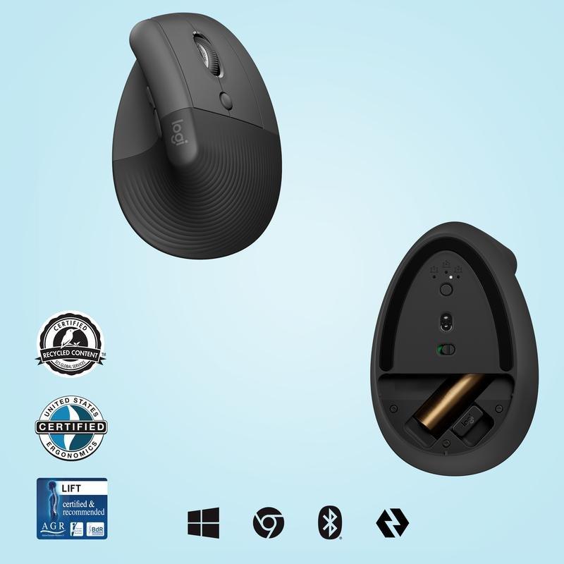 Logitech 910-006473 Lift Vertical Wireless Mouse - Graphite, , large image number 1