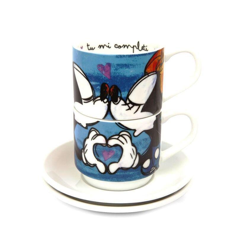 Mickey Mouse Love Stackable Espresso Porcelain Cups Blue with Saucers LSL (Set of 2), , large image number 0