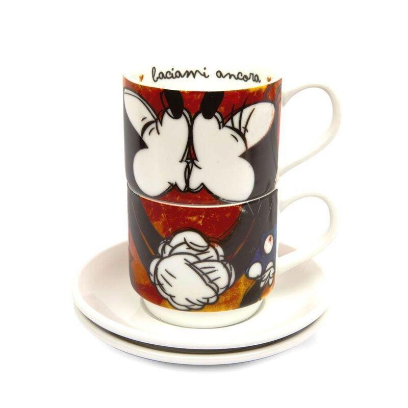 Mickey Mouse Love Stackable Espresso Porcelain Cups Red with Saucers LSL (Set of 2), , large image number 0