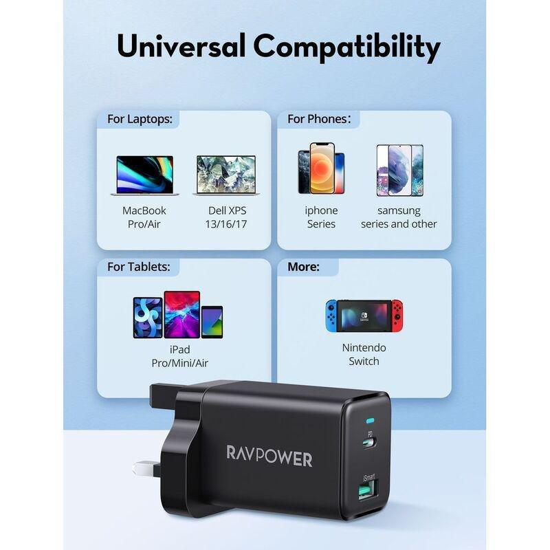 RAVPower RP-PC171 PD 45W2-Port Wall Charger - Black, , large image number 4
