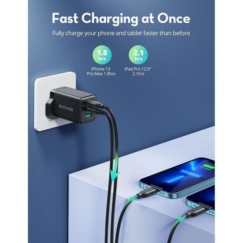 RAVpower RP-PC172 PD 65W 3-Port Wall Charger - Black, , large image number 1