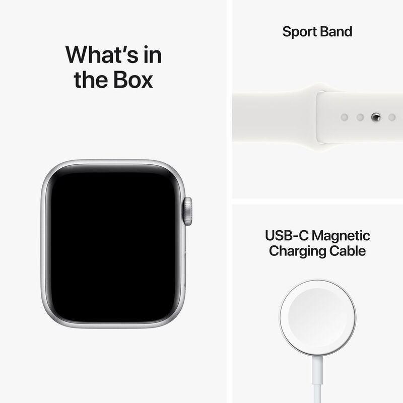 Apple Watch SE 2 (2022) GPS 44mm Silver Aluminum Case with White Sport Band, , large image number 3