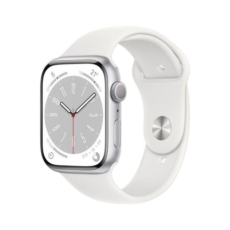 Apple Watch Series 8 GPS 45mm Silver Aluminum Case with White Sport Band, , large image number 0