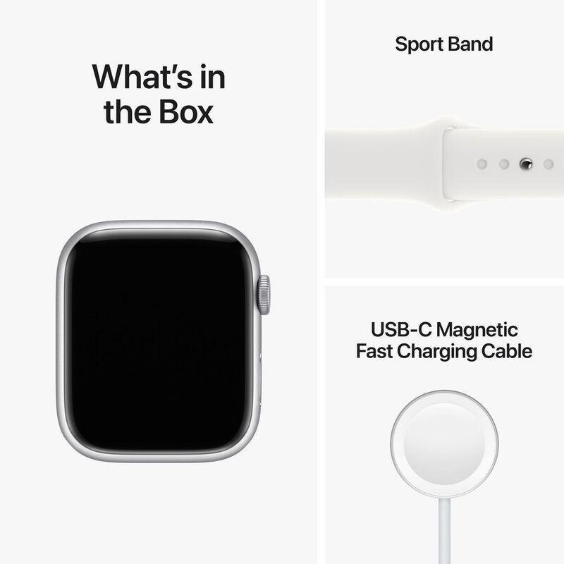Apple Watch Series 8 GPS 45mm Silver Aluminum Case with White Sport Band, , large image number 6
