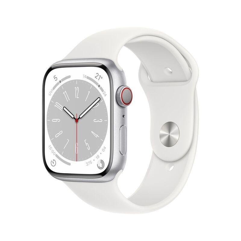 Apple Watch Series 8 GPS + Cellular 45mm Silver Aluminum Case with White Sport Band, , large image number 0
