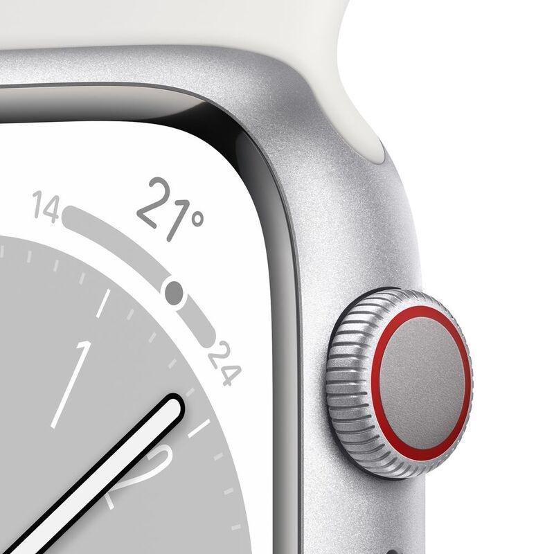 Apple Watch Series 8 GPS + Cellular 45mm Silver Aluminum Case with White Sport Band, , large image number 2