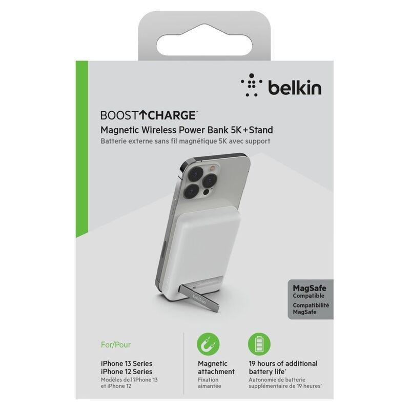 Belkin 5000mAh Magnetic Wireless Power Bank with Kick Stand for Smartphones - White, , large image number 1