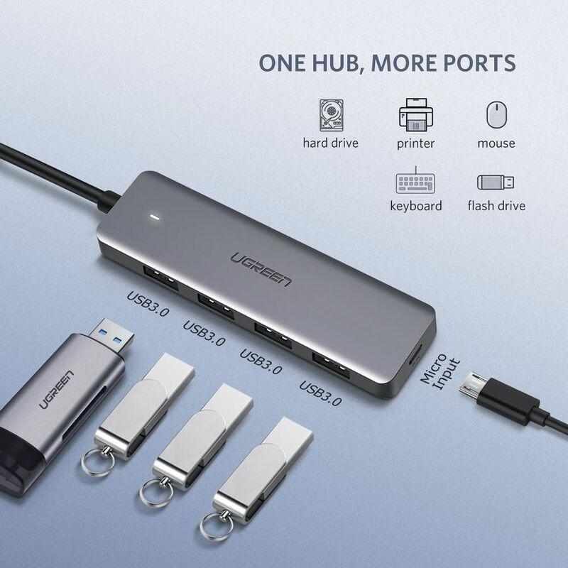 UGreen 4-Port USB 3.0 Hub With Micro USB Power Supply, , large image number 2