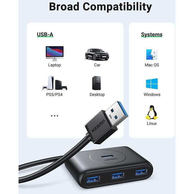 UGreen 4-Port USB 3.0 A Hub With 1m Cable - Black, , large image number 6