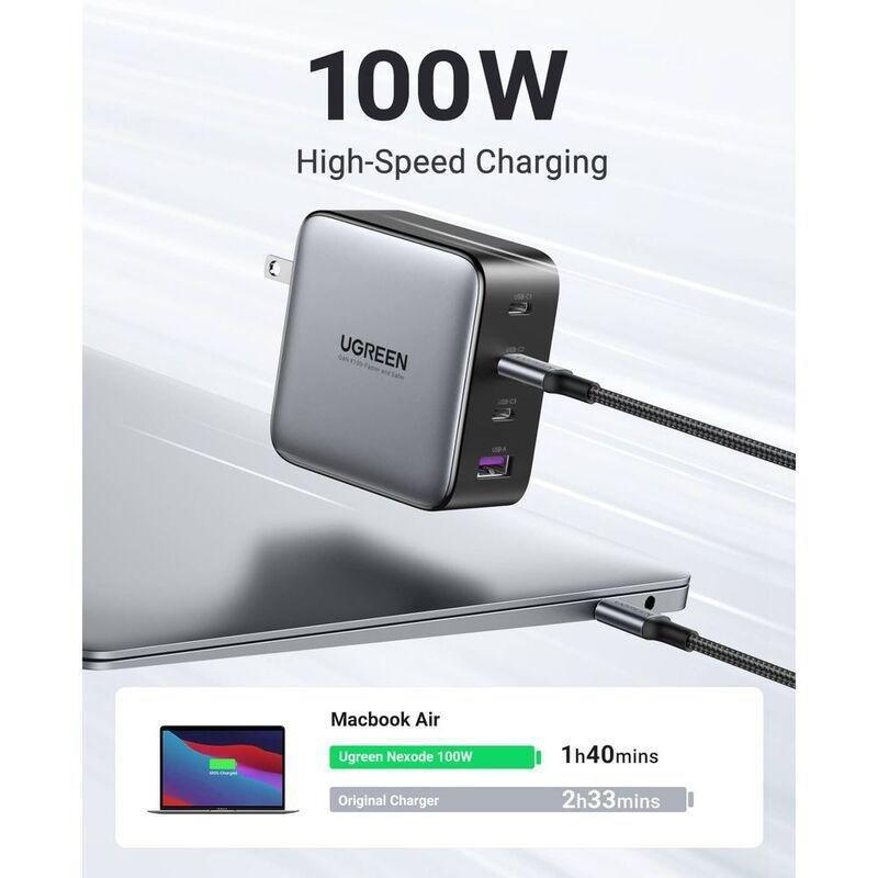 UGreen 4-Port 100W Wall Charger (3 USB-C & 1 USB-A) UK - Black, , large image number 1