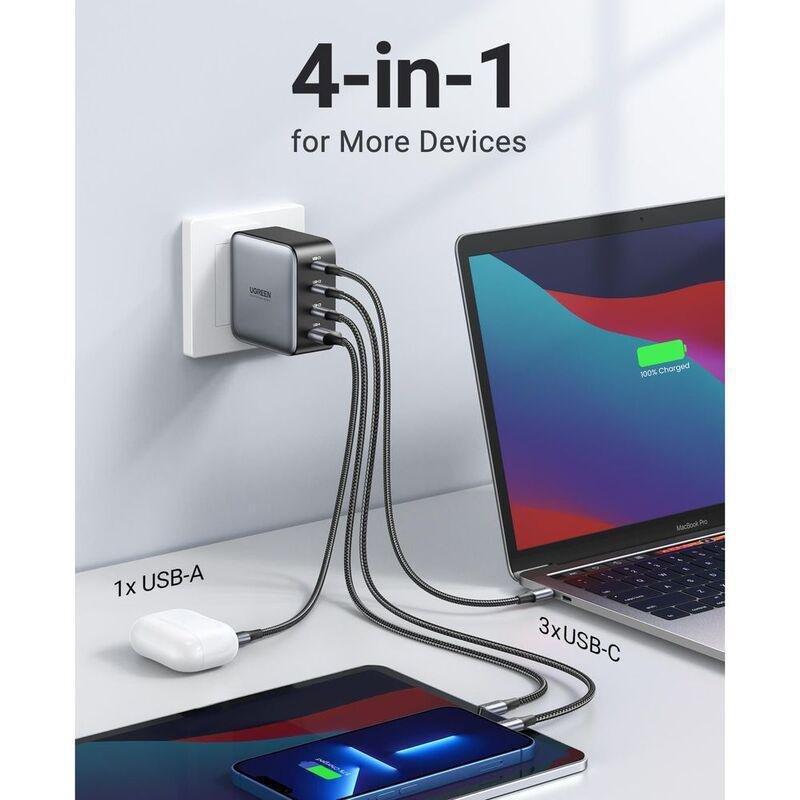 UGreen 4-Port 100W Wall Charger (3 USB-C & 1 USB-A) UK - Black, , large image number 5