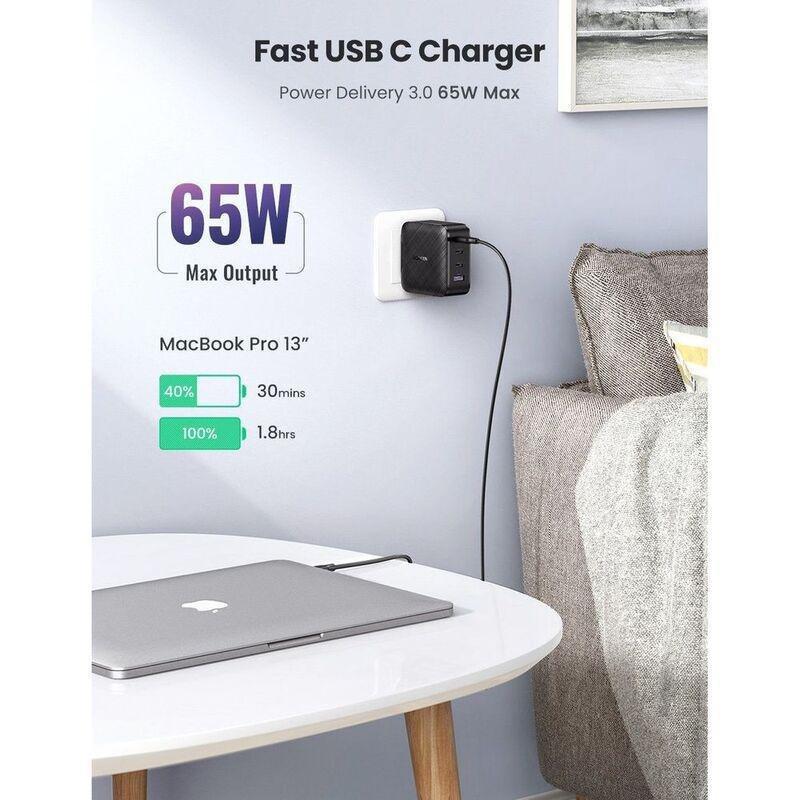 UGreen 4-Port 65W Wall Charger (3 USB-C & 1 USB-A) UK - Black, , large image number 1