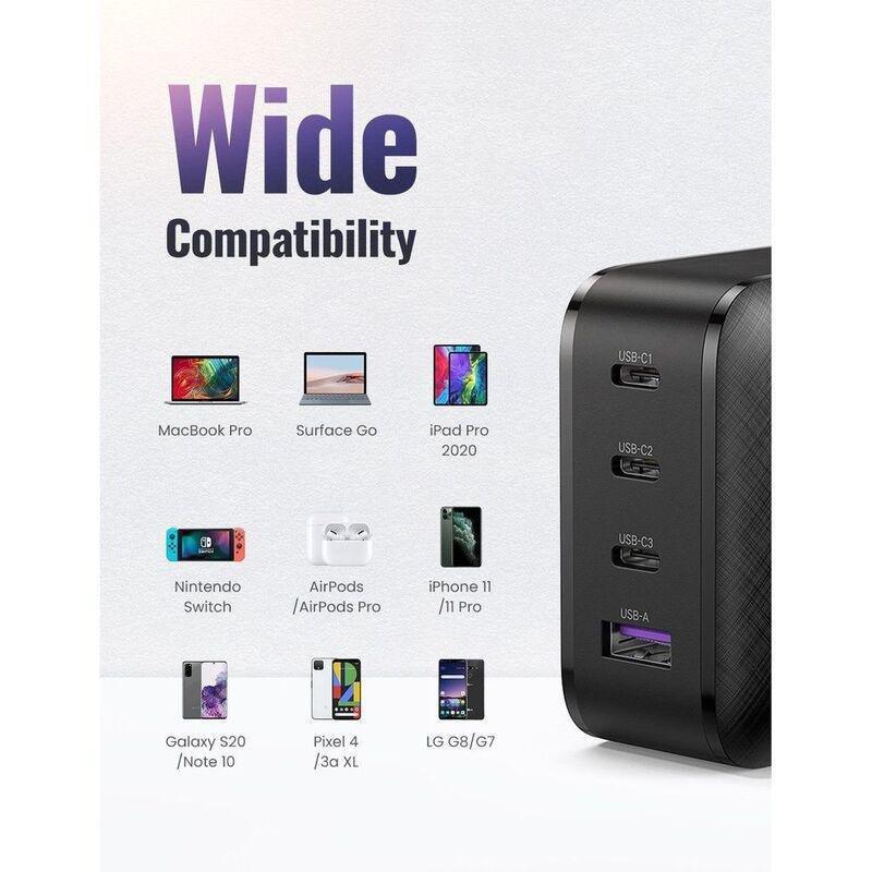 UGreen 4-Port 65W Wall Charger (3 USB-C & 1 USB-A) UK - Black, , large image number 4