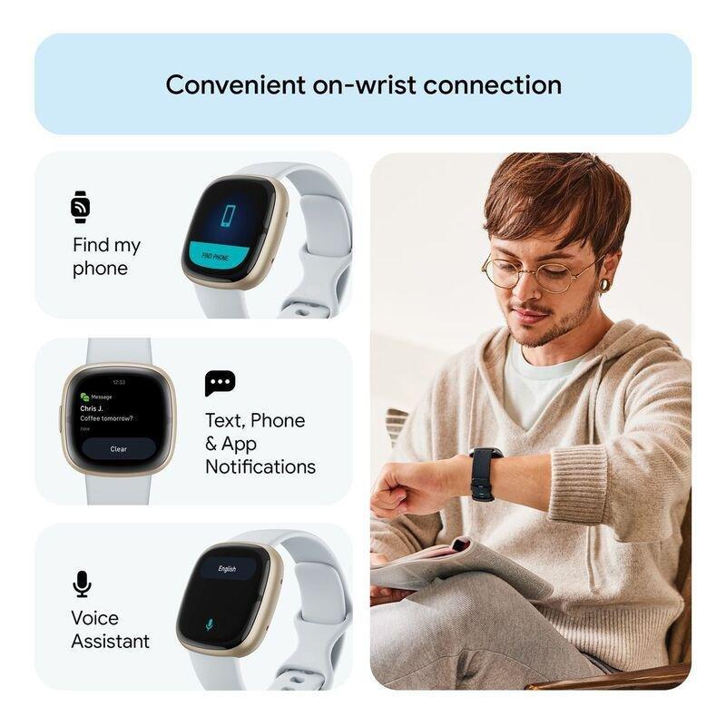 Fitbit Sense 2 Fitness Smartwatch - Blue Mist / Soft Gold Aluminum, , large image number 5
