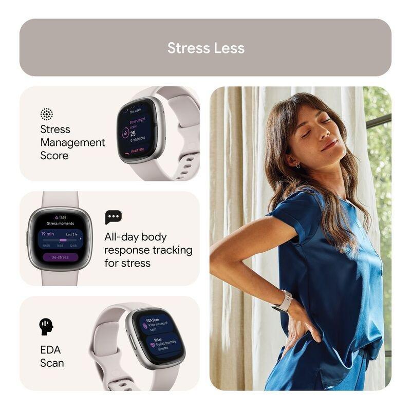 Fitbit Sense 2 Fitness Smartwatch - Lunar White / Platinum Aluminum, , large image number 4