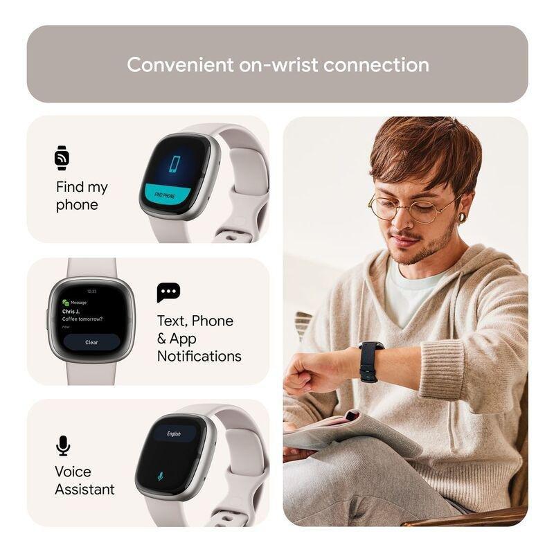 Fitbit Sense 2 Fitness Smartwatch - Lunar White / Platinum Aluminum, , large image number 5