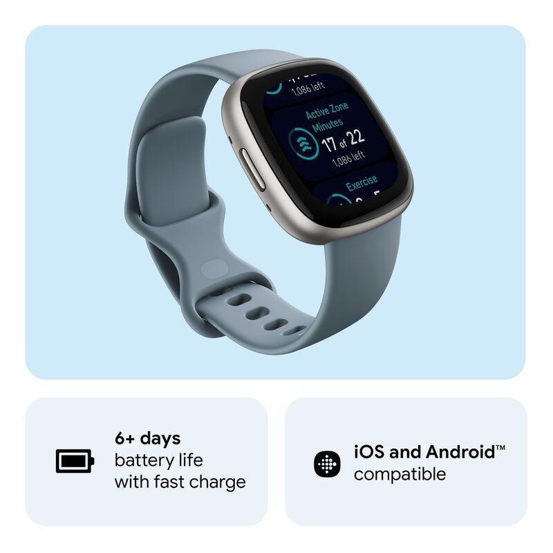 Fitbit Versa 4 Fitness Smartwatch - Waterfall Blue / Platinum Aluminum, , large image number 1
