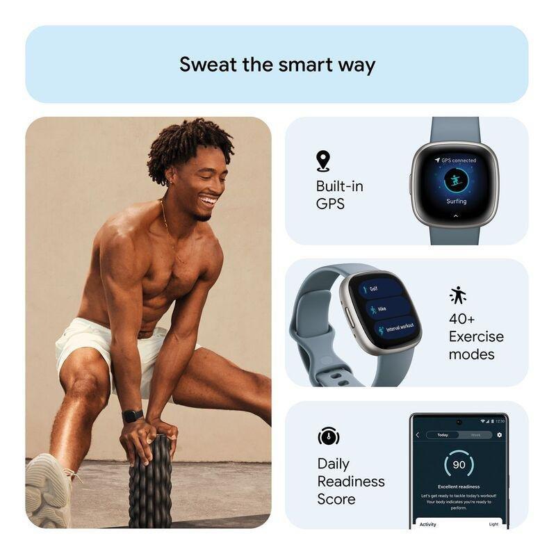 Fitbit Versa 4 Fitness Smartwatch - Waterfall Blue / Platinum Aluminum, , large image number 2
