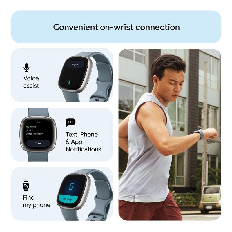 Fitbit Versa 4 Fitness Smartwatch - Waterfall Blue / Platinum Aluminum, , large image number 3